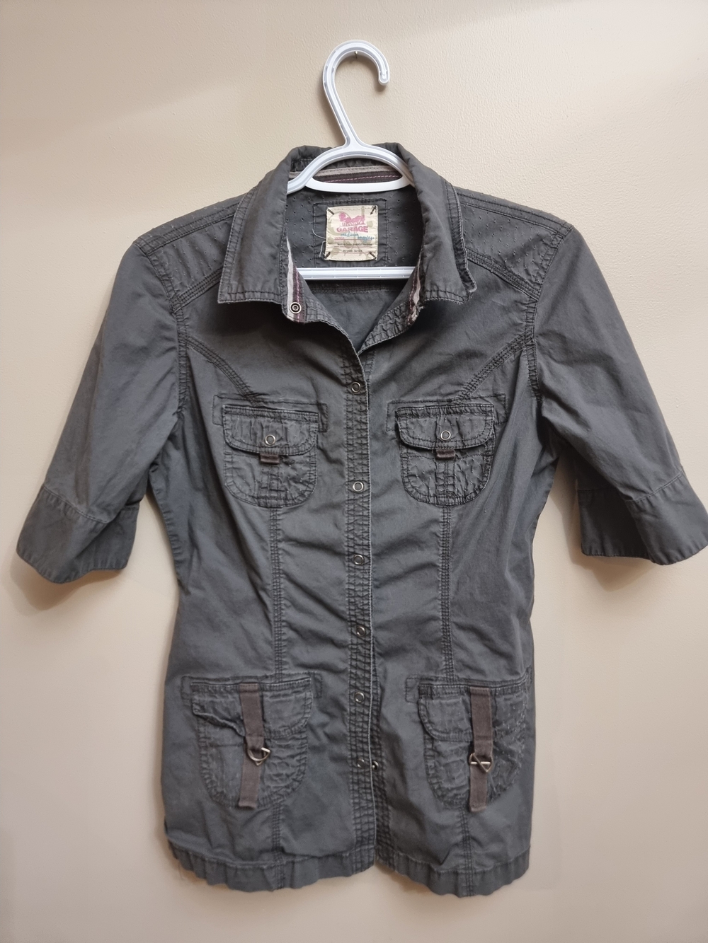 Vintage Y2K Garage Women's Short-Sleeve Utility Jacket - Gray